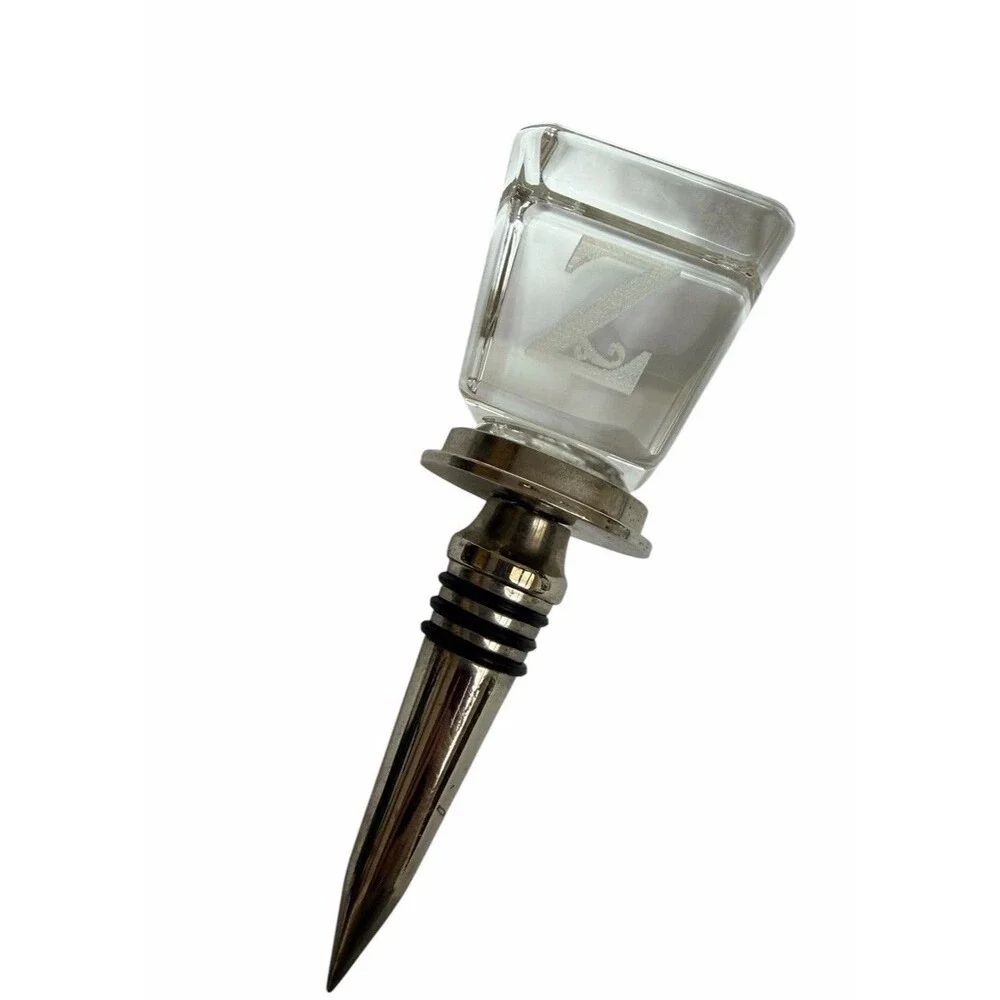 Laser Etched Heavy Clear Glass Monogram “Z”Wine Bourbon Wine Stopper Pair